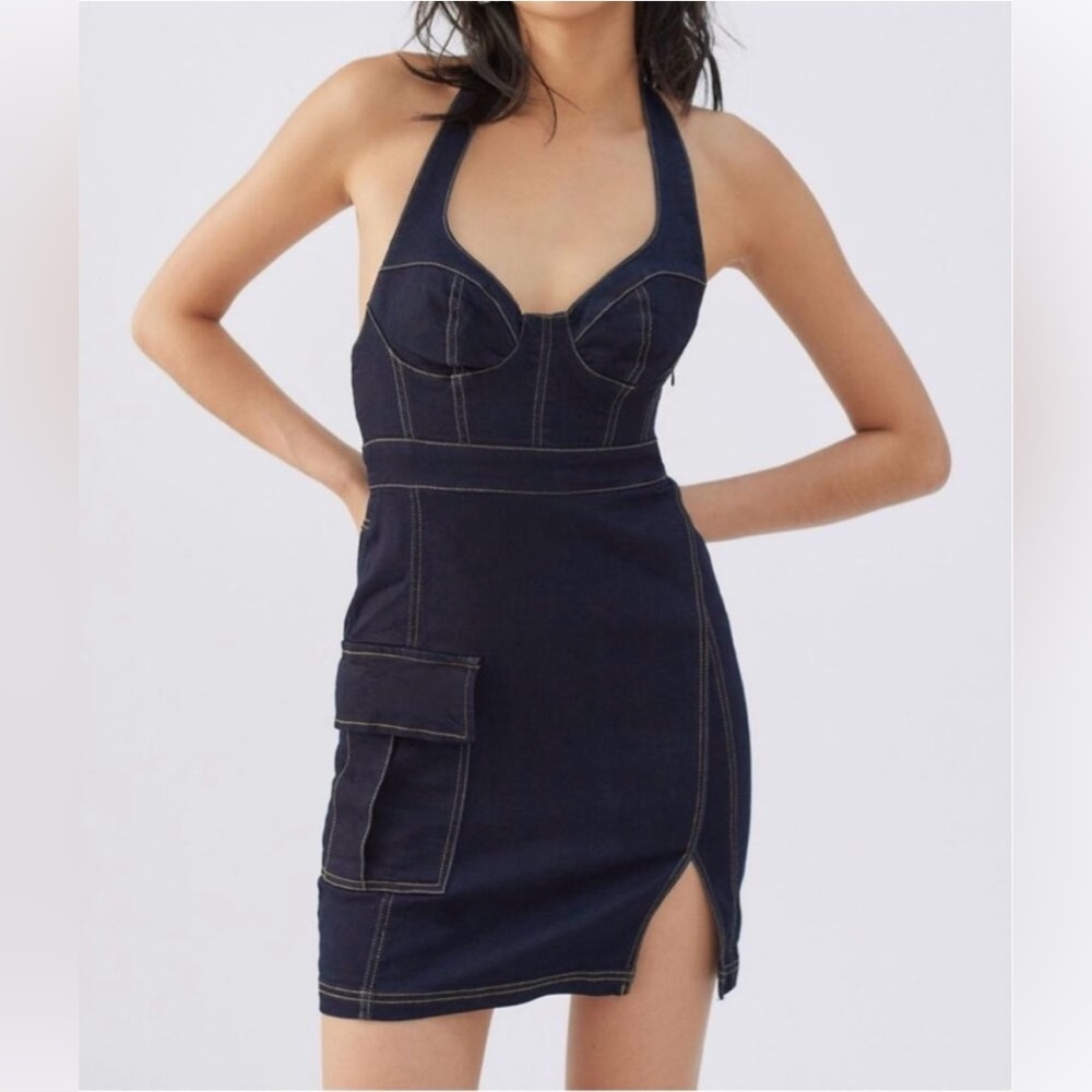 Urban Outfitters Jenny Denim Bustier Mini Denim Dress In Indigo.-Y7.